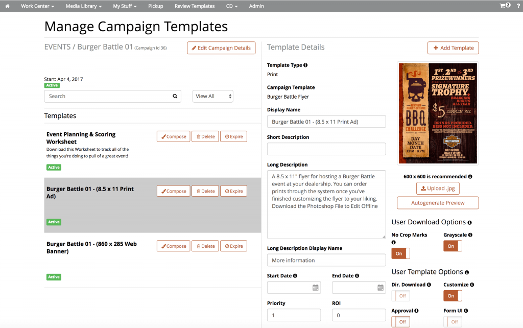 DAM easy templating tool